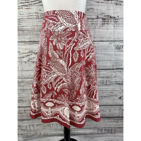 Talbots Skirt size 8 Petite Salmon Pink Paisley Knee A Line Modest Church Casual - Picture 2 of 9